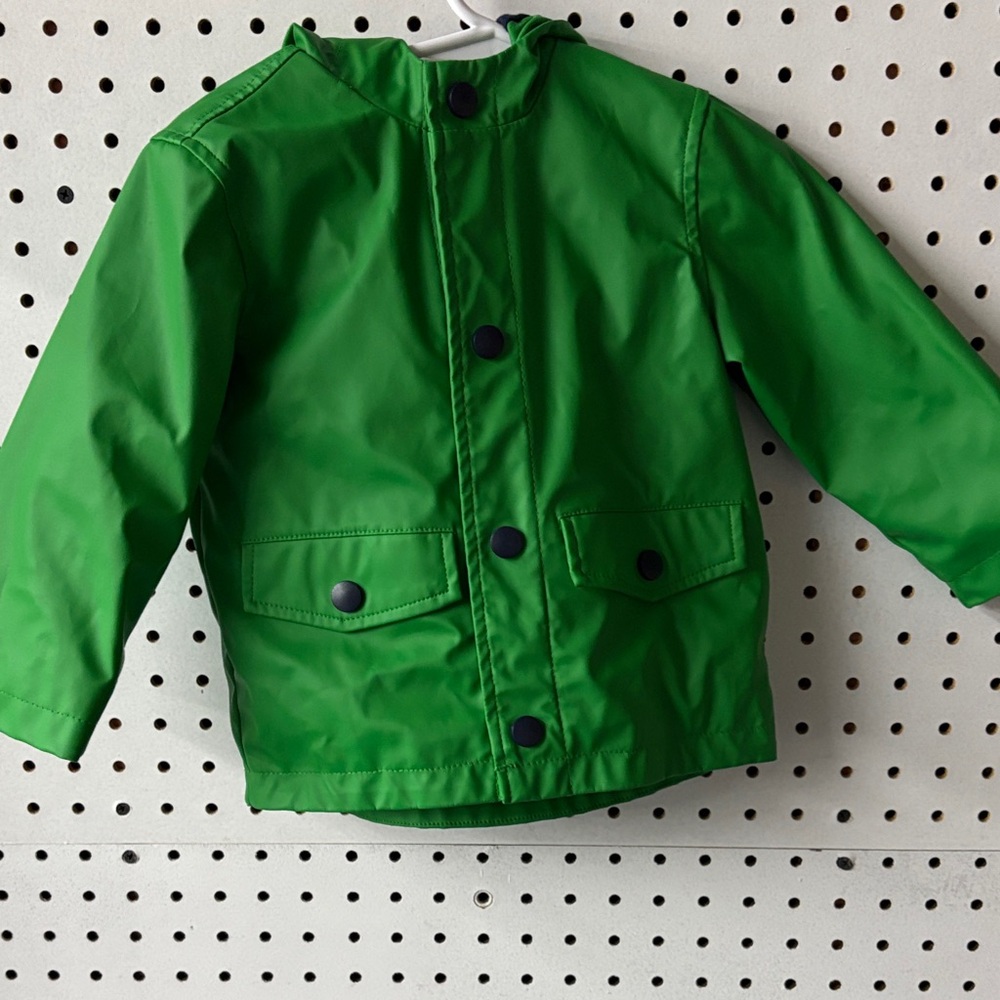Green Kids rain Jacket Dino hood